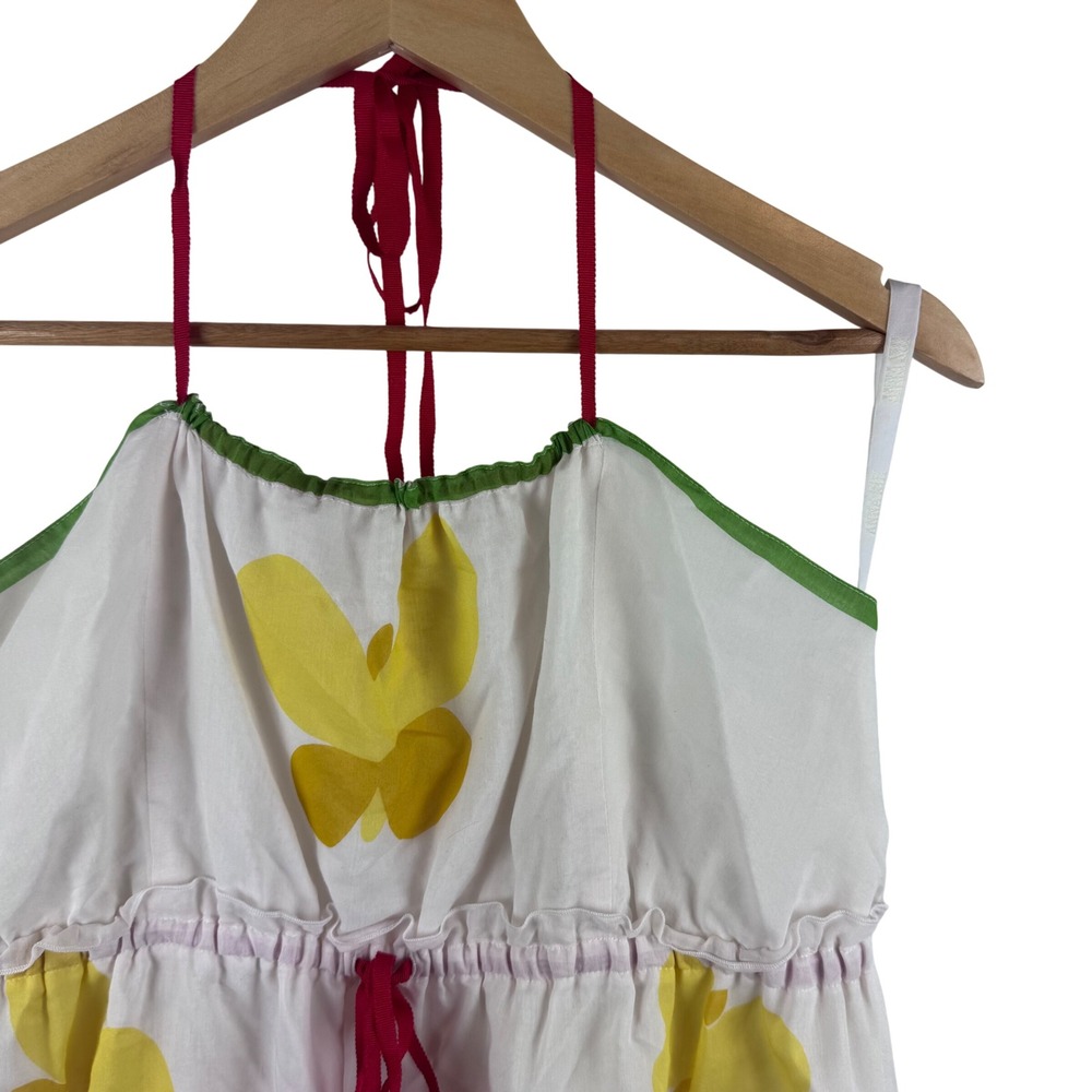 Anna Sui for Anthropologie Dress Women M White Pink Floral Silk Halter Mini